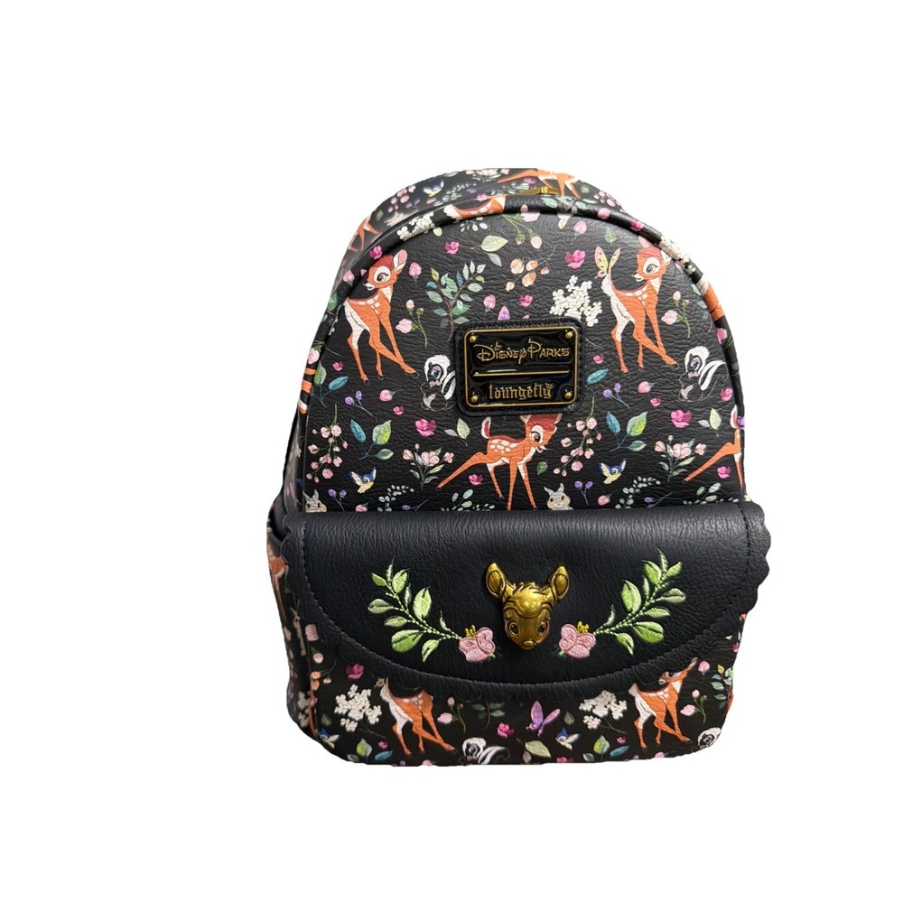 Disney Bambi Loungefly Backpack Mini Purse 2025 Forest Friends Print Black NWT